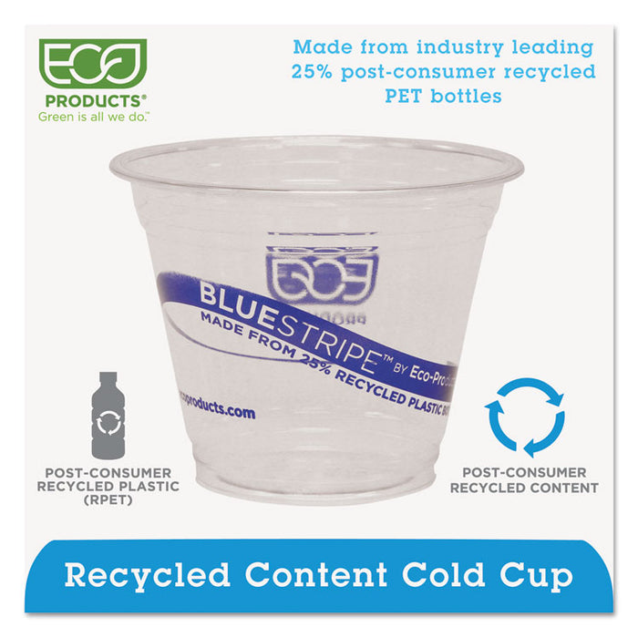 BlueStripe 25% Recycled Content Cold Cups, 9 oz., Clear/Blue, 50/Pk, 20 Pk/Ct