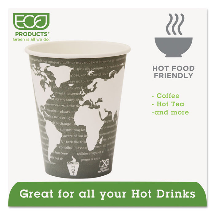 World Art Renewable Compostable Hot Cups, 12 oz., 50/PK, 20 PK/CT