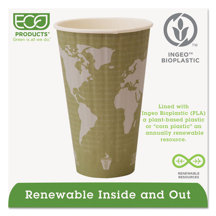World Art Renewable and Compostable Insulated Hot Cups, PLA, 16 oz, 40/Packs, 15 Packs/Carton