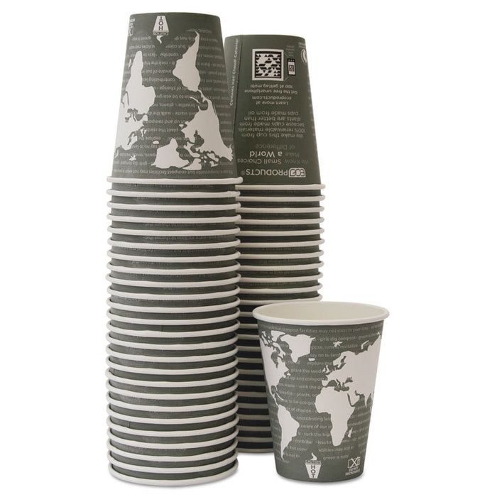 World Art Renewable/Compostable Hot Cups, 12 oz, Gray, 50/Pack