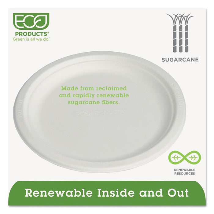 Renewable and Compostable Sugarcane Plates, 9" dia, Natural White, 500/Carton