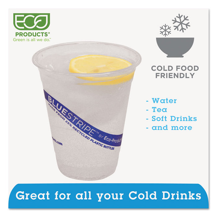 BlueStripe 25% Recycled Content Cold Cups, 12 oz, Clear/Blue, 50/Pk, 20 Pk/Ct