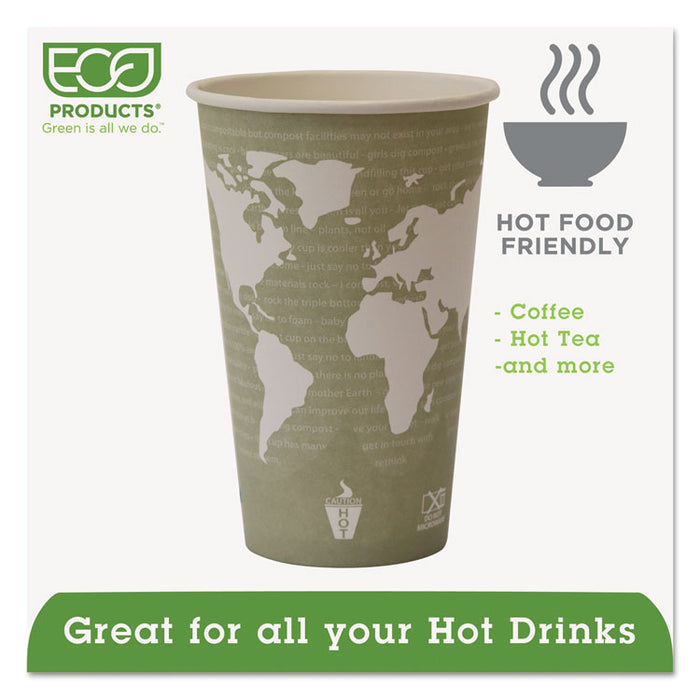 World Art Renewable and Compostable Hot Cups, 16 oz, 50/Pack, 20 Packs/Carton