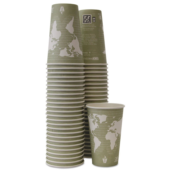 World Art Renewable/Compostable Hot Cups, 16 oz, Moss, 50/Pack