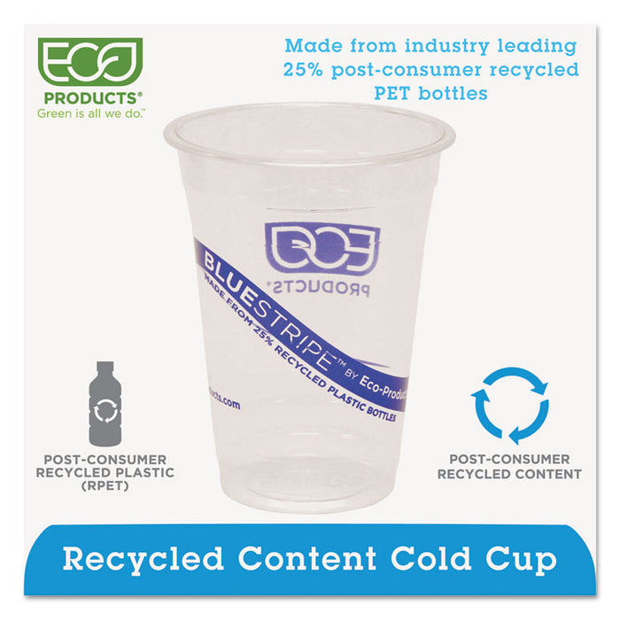 BlueStripe 25% Recycled Content Cold Cups, 16 oz, Clear/Blue, 50/Pk, 20 Pk/Ct