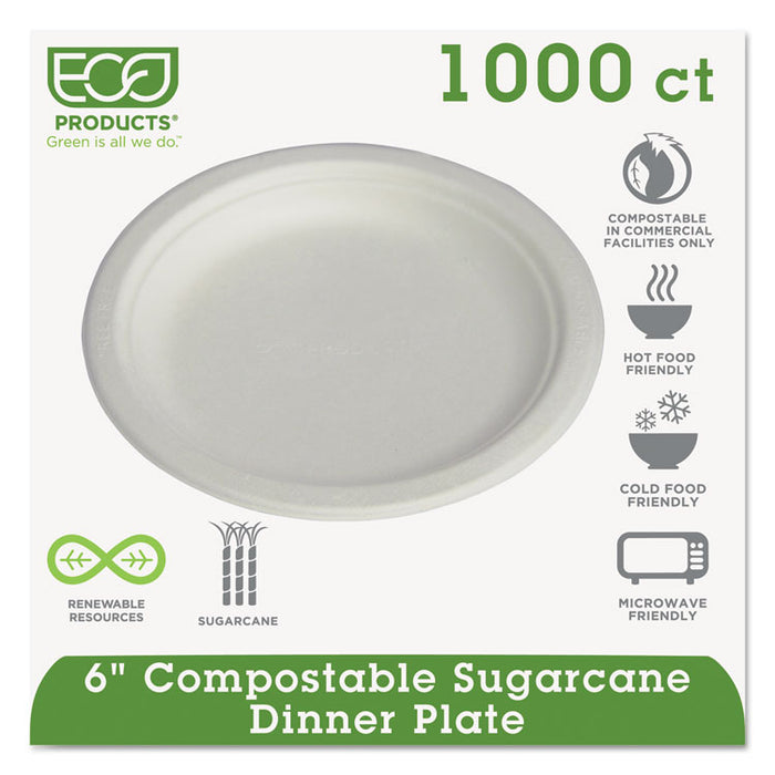 Renewable & Compostable Sugarcane Plates Convenience Pack, 6", 50/PK, 20 PK/CT