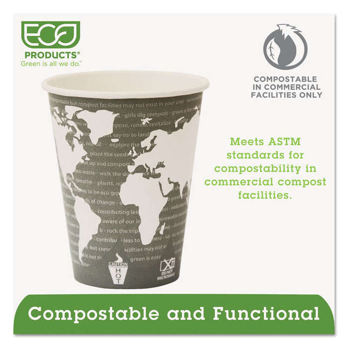World Art Renewable Compostable Hot Cups, 12 oz., 50/PK, 20 PK/CT