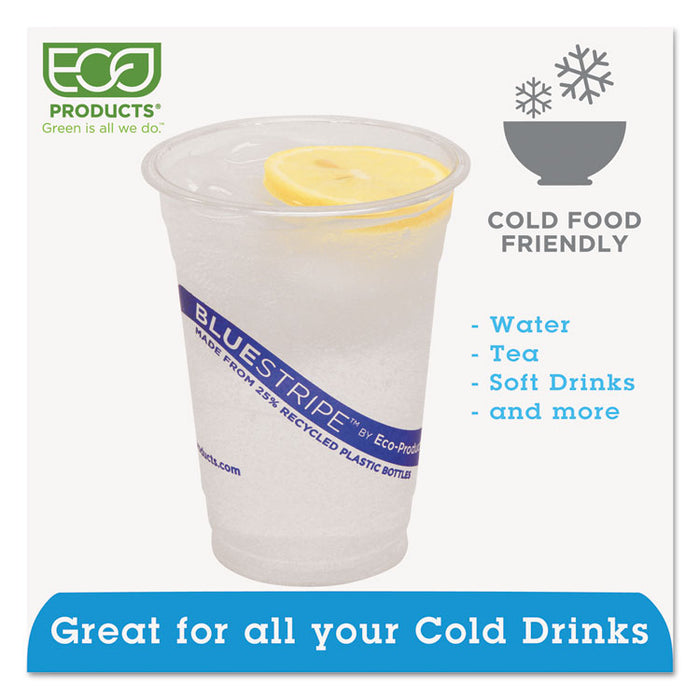 BlueStripe 25% Recycled Content Cold Cups, 16 oz, Clear/Blue, 50/Pk, 20 Pk/Ct