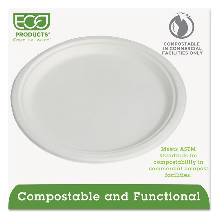 Compostable Sugarcane Dinnerware, 10" Plate, Natural White, 50/Pack