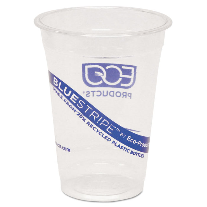 BlueStripe 25% Recycled Content Cold Cups, 16 oz, Clear/Blue, 50/Pk, 20 Pk/Ct