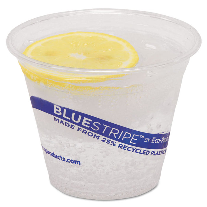 BlueStripe 25% Recycled Content Cold Cups, 9 oz., Clear/Blue, 50/Pk, 20 Pk/Ct