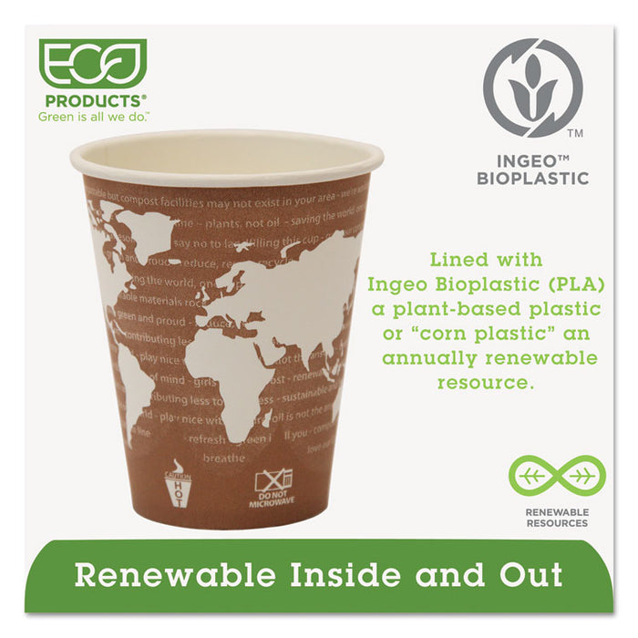 World Art Renewable and Compostable Hot Cups, 8 oz, 50/Pack, 20 Packs/Carton
