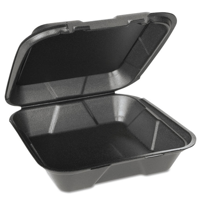 Foam Hinged Carryout Containers, 1-Compartment, Black, 100/Bag, 2/CT