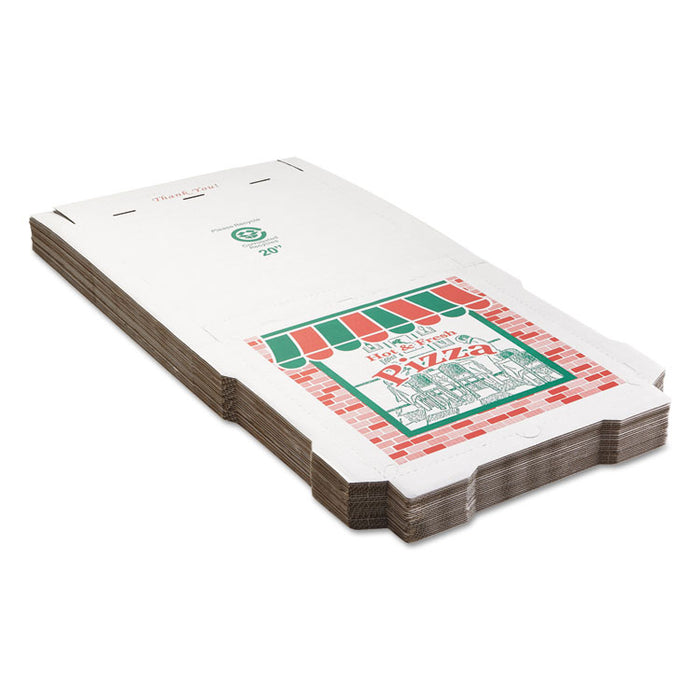 Corrugated StoreFront Pizza Boxes, Kraft, 20 x 20, White/Red/Green, 25/Carton