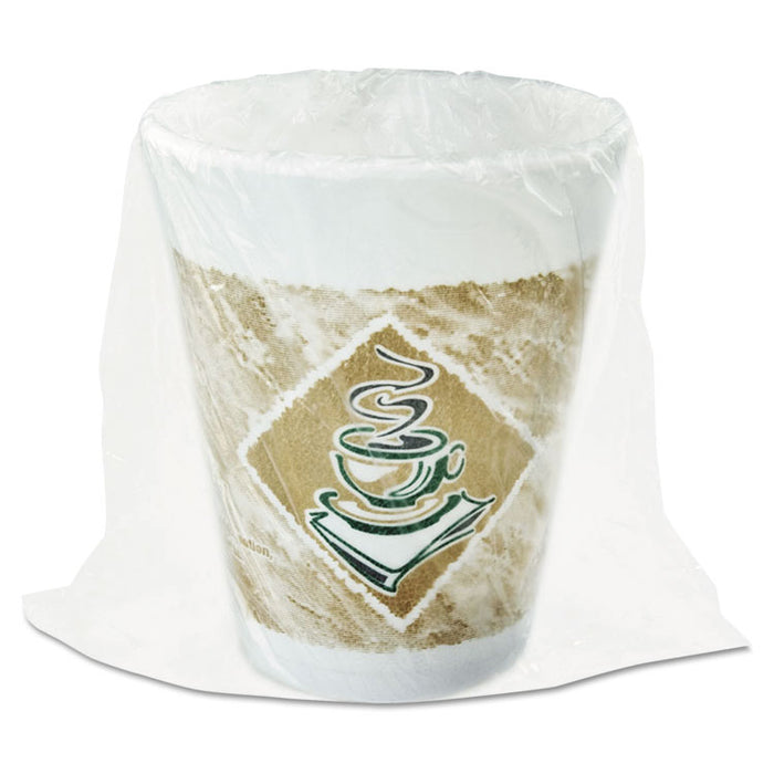 Foam Hot/Cold Cups, 8 oz., Café G Design, White/Brown with Green Accents