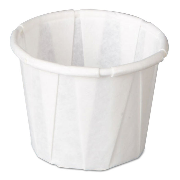 Squat Paper Portion Cup, Pleated, .5oz, White, 250/Sleeve, 20 Sleeve/Carton