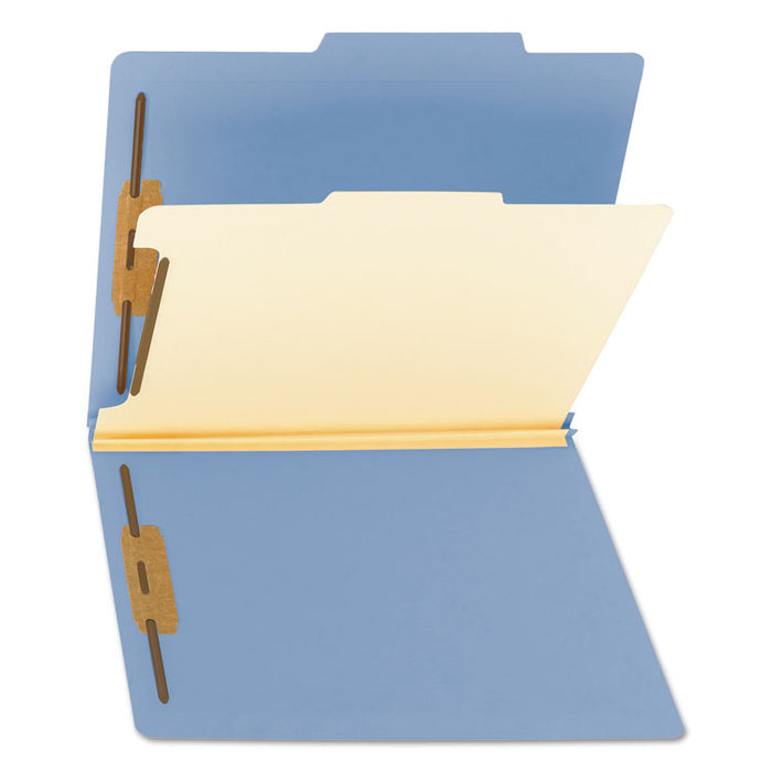 Colored Top Tab Classification Folders, 1 Divider, Letter Size, Blue, 10/Box
