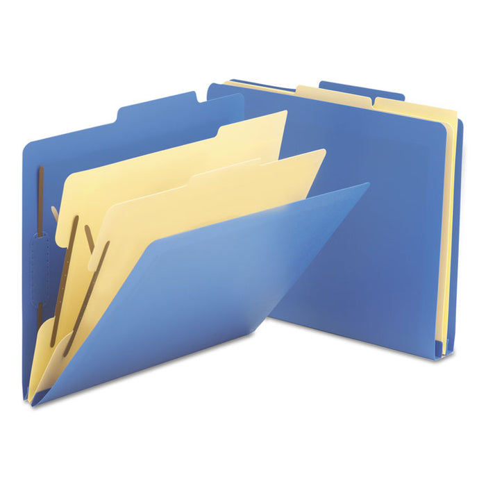 Six-Section Poly Classification Folders, 2 Dividers, Letter Size, Blue, 10/Box