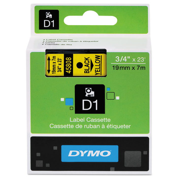 D1 High-Performance Polyester Removable Label Tape, 0.75" x 23 ft, Black on Yellow