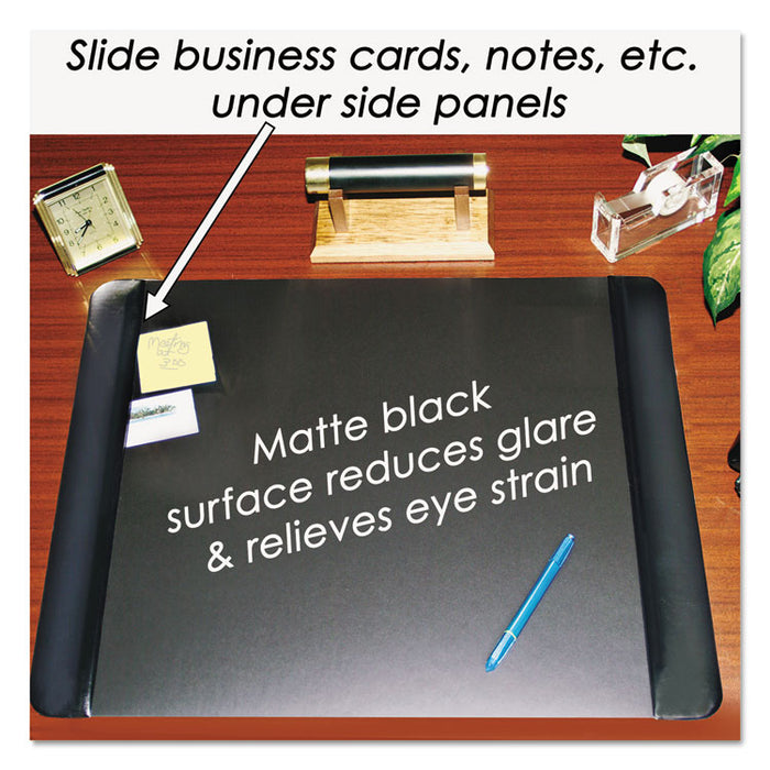 Executive Desk Pad with Antimicrobial Protection, Leather-Like Side Panels, 24 x 19, Black