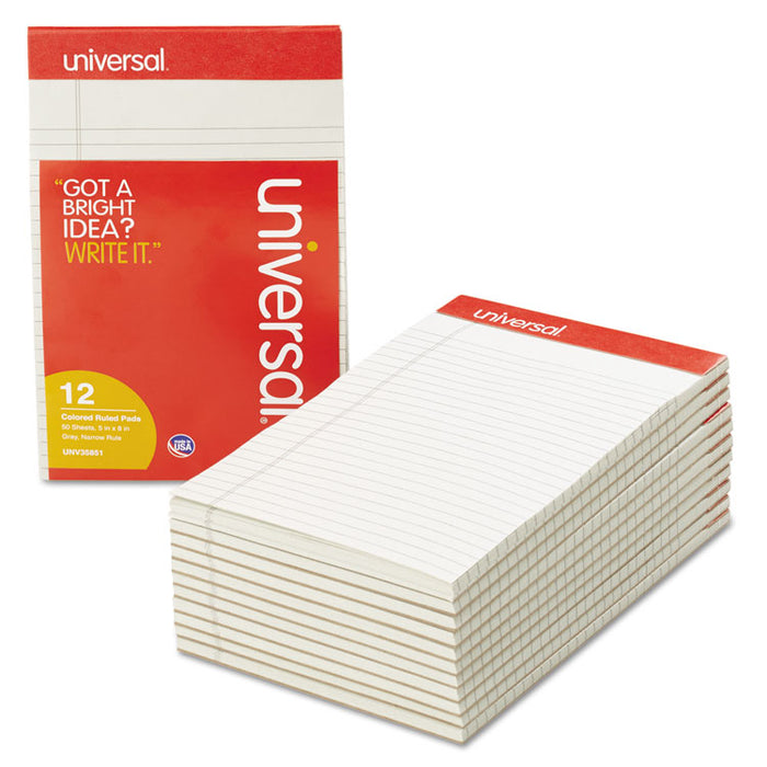 Colored Perforated Writing Pads, Narrow Rule, 5 x 8, Gray, 50 Sheets, Dozen