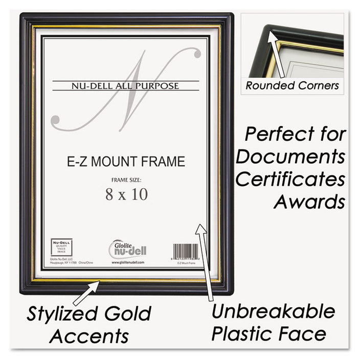 EZ Mount Document Frame/Accent, Plastic Face, 8 x 10, Black/Gold