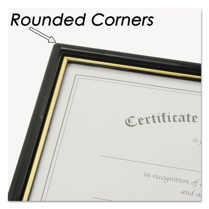 EZ Mount Document Frame with Trim Accent, Plastic Face , 8.5 x 11, Black/Gold