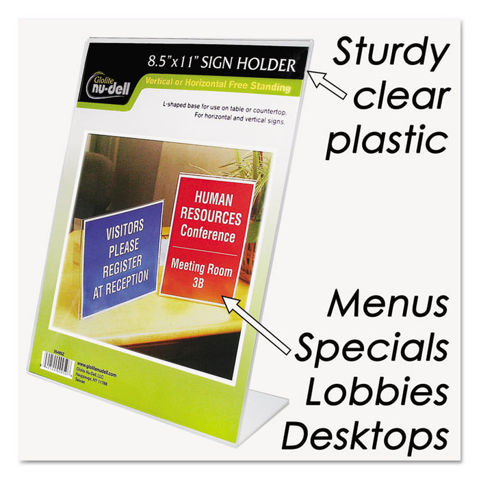 Clear Plastic Sign Holder, Stand-Up, Slanted, 8 1/2 x 11