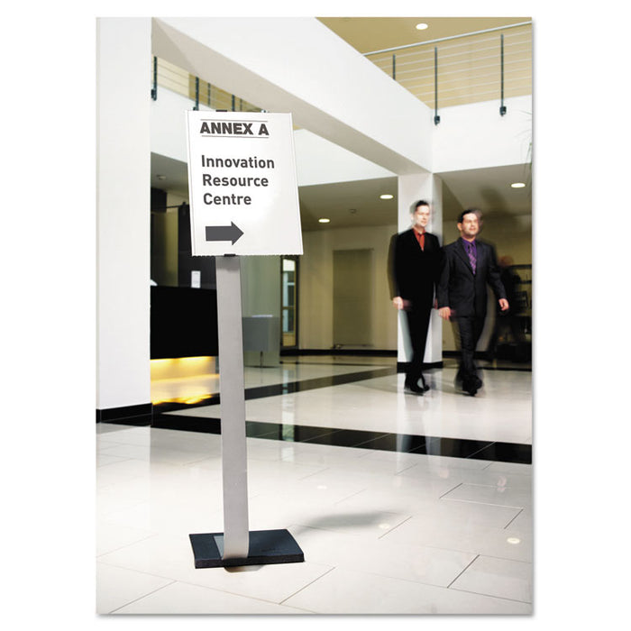 Info Sign Duo Floor Stand, Tabloid-Size Inserts, 15 x 50, Clear