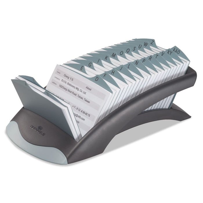 TELINDEX Desk Address Card File, Holds 500 4 1/8 x 2 7/8 Cards, Graphite/Black