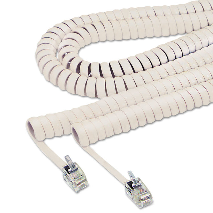 Coiled Phone Cord, Plug/Plug, 25 ft., Beige
