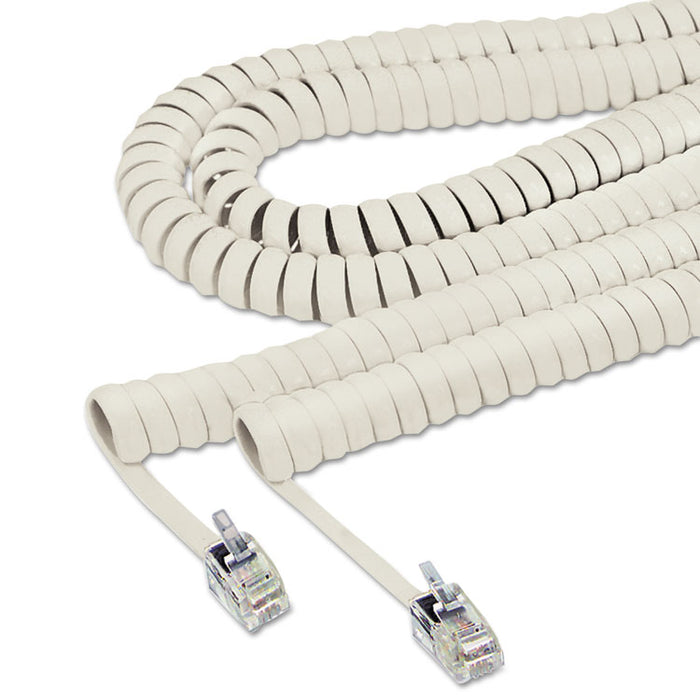 Coiled Phone Cord, Plug/Plug, 25 ft., Ash