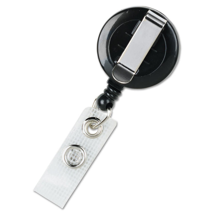 Retractable Name Badge Reel w/Clip, 3 ft Extension, Black, 25/Box