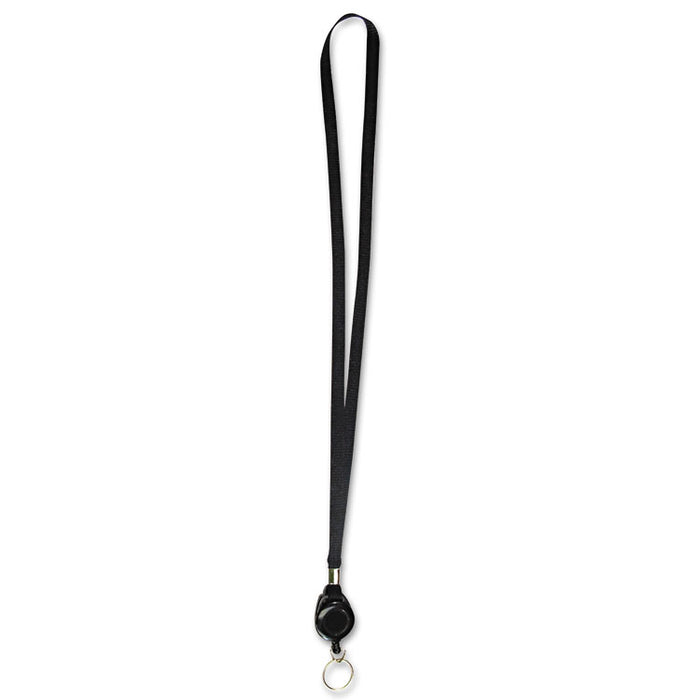 Lanyards with Retractable ID Reels, Metal Split Ring Fastener, 34" Long, Black, 12/Pack