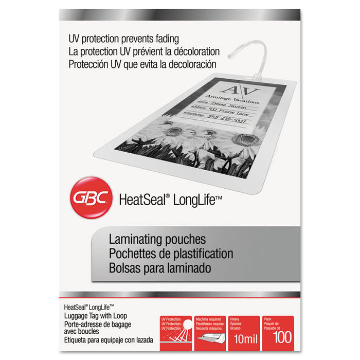 LongLife Thermal Laminating Pouches, 10 mil, 2.5" x 4.25", Gloss Clear, 100/Box