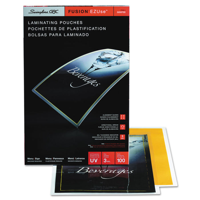 EZUse Thermal Laminating Pouches, 3 mil, 11.5" x 17.5", Gloss Clear, 100/Box