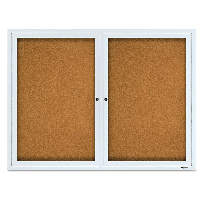 Enclosed Cork Bulletin Board, Cork/Fiberboard, 48" x 36", Silver Aluminum Frame