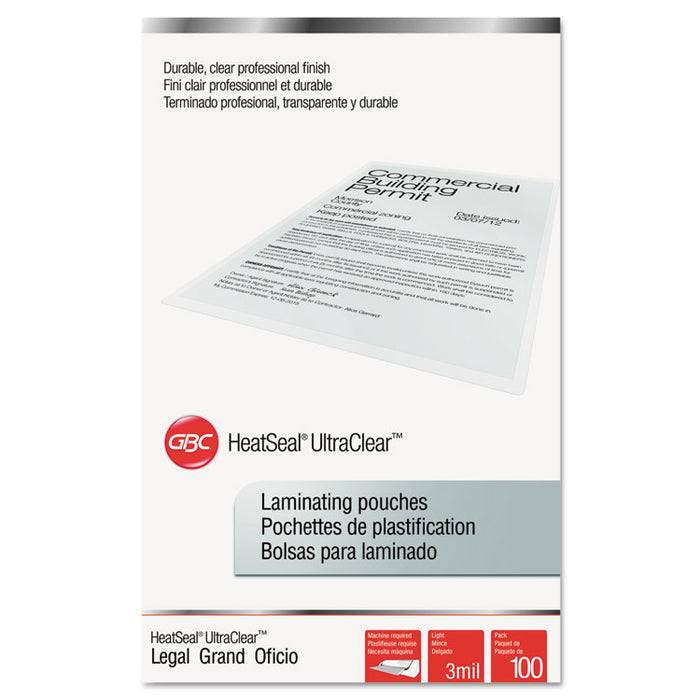 UltraClear Thermal Laminating Pouches, 3 mil, 9" x 14.5", Gloss Clear, 100/Pack
