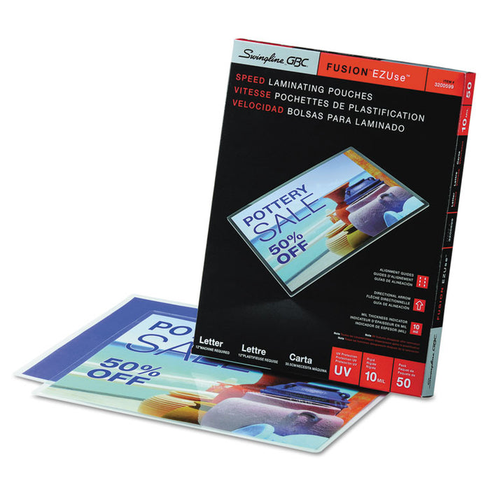 EZUse Thermal Laminating Pouches, 10 mil, 9" x 11.5", Gloss Clear, 50/Box