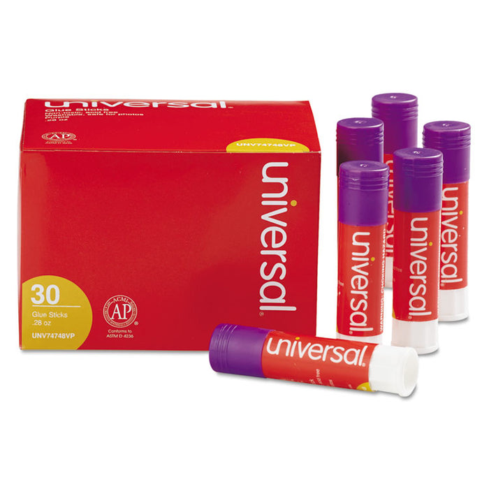 Glue Stick Value Pack, 0.28 oz, Applies Purple, Dries Clear, 30/Pack