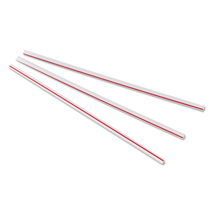 Unwrapped Hollow Stir-Straws, 5 1/2", Plastic, White/Red, 1000/Box, 10 Boxes/Ct