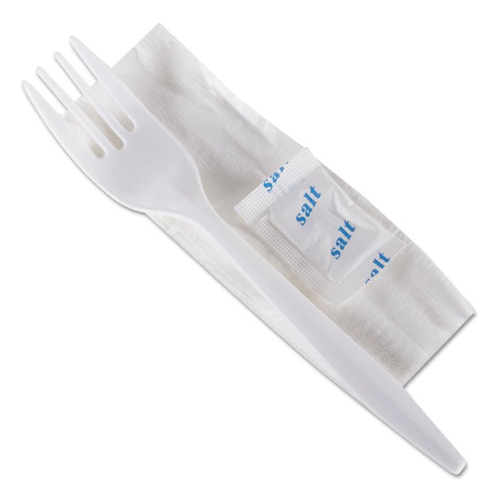 WraPolypropyleneed Cutlery Kit, 6 1/4", Fork/Napkin/Salt, White, 500/Carton