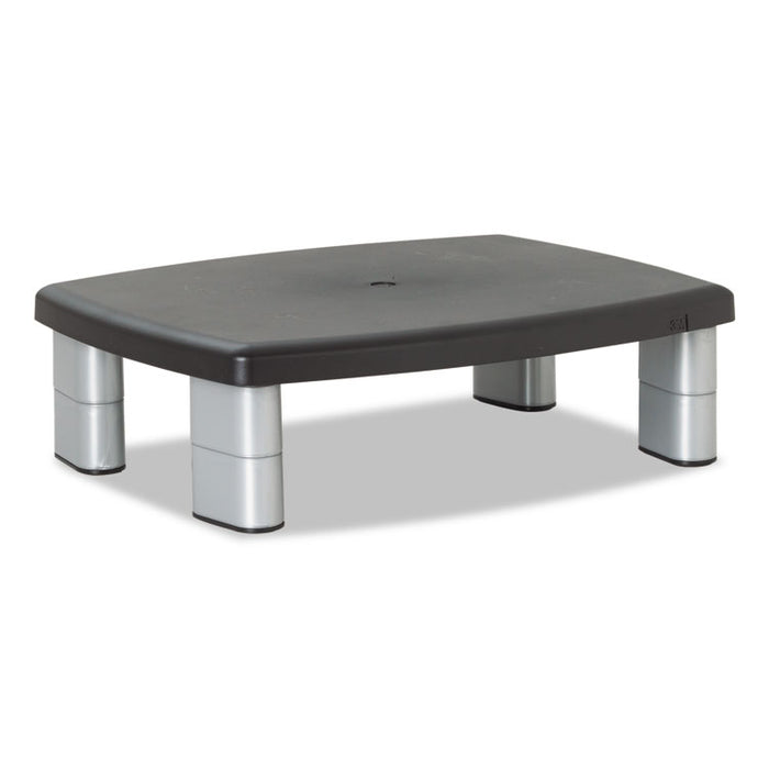 Adjustable Height Monitor Stand, 15" x 12" x 2.63" to 5.78", Black/Silver, Supports 80 lbs