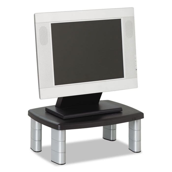 Adjustable Height Monitor Stand, 15" x 12" x 2.63" to 5.78", Black/Silver, Supports 80 lbs