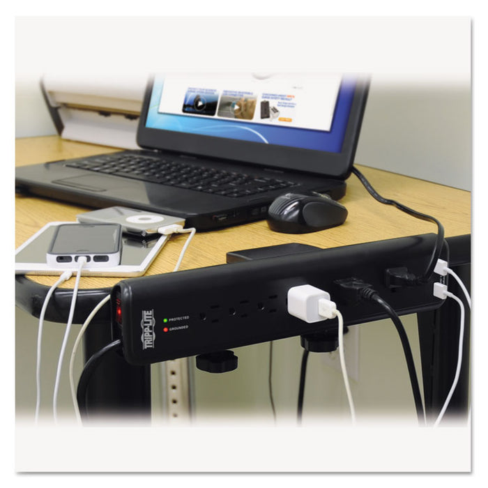 Protect It! Clamp-Mount Surge Protector, 6 Outlets/2 USB, 6 ft. Cord, 2100 J