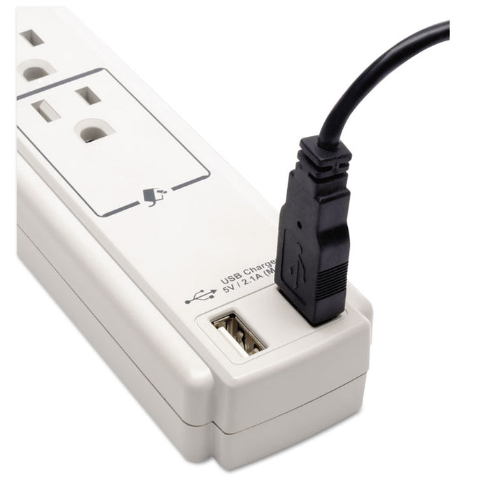 Protect It! Surge Protector, 6 Outlets/2 USB, 6 ft Cord, 990 Joules, Gray