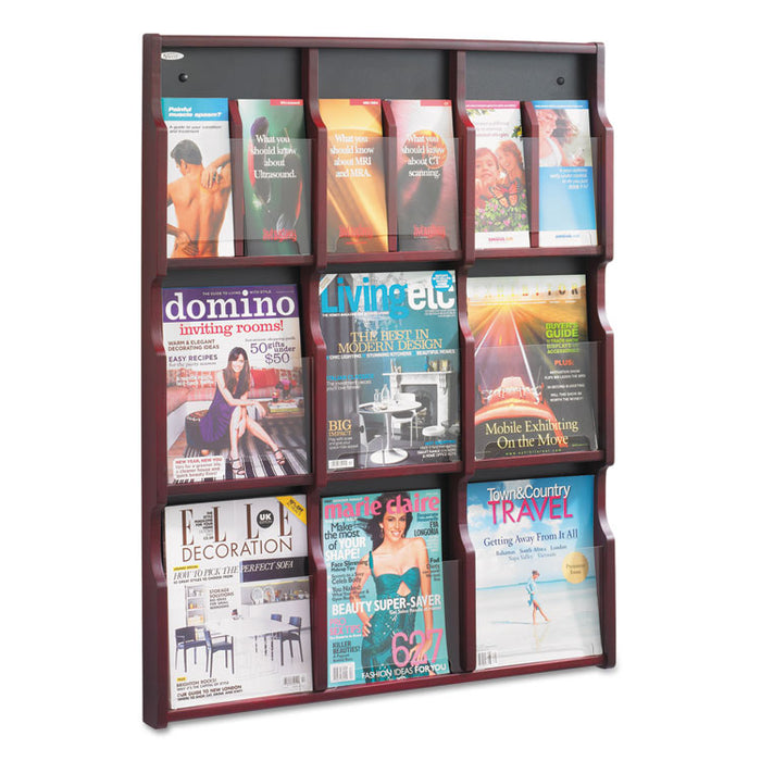 Expose Adjustable Magazine/Pamphlet 9 Pocket Display, 29.75w x 2.5d x 38.25h, Mahogany