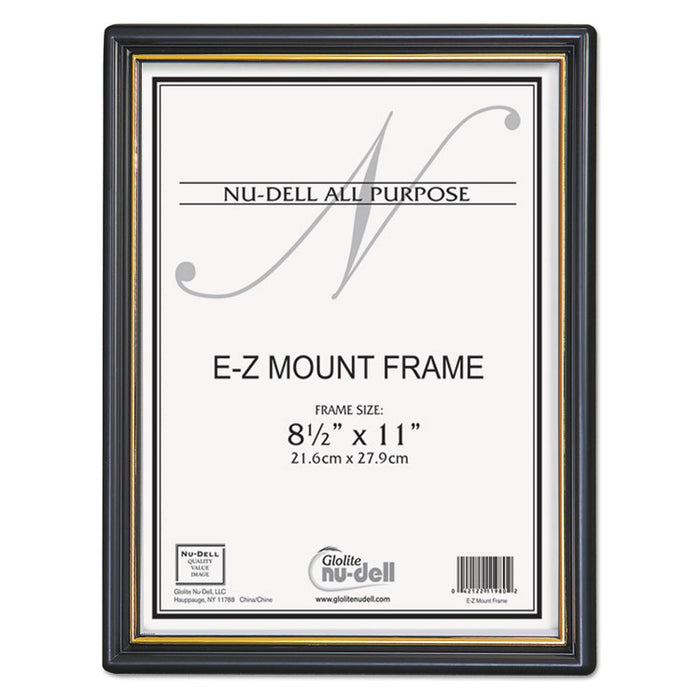 EZ Mount Document Frame with Trim Accent, Plastic Face , 8.5 x 11, Black/Gold