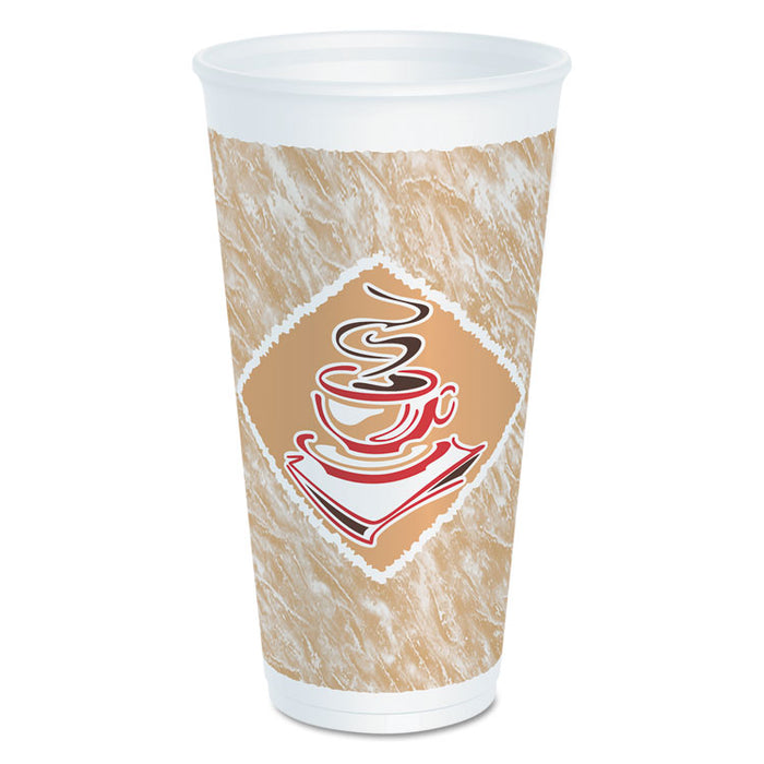 Cafe G Foam Hot/Cold Cups, 20 oz, Brown/Red/White, 20/Pack