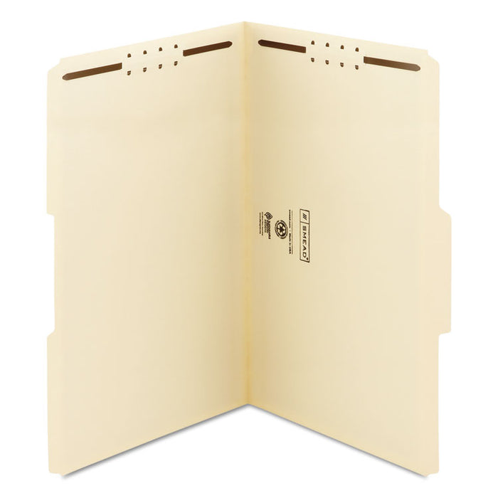 Top Tab Fastener Folders, 1/3-Cut Tabs: Assorted, 2 Fasteners, Legal Size, 11-pt Manila Exterior, 50/Box